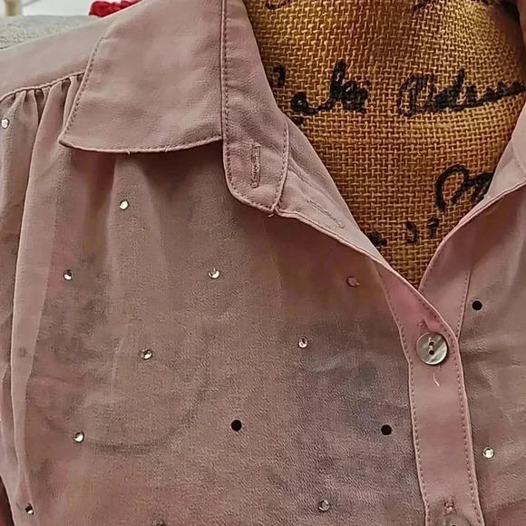 Forever 21 Pink Sheer Rhinestones Blouse Size SP - Picture 3 of 7